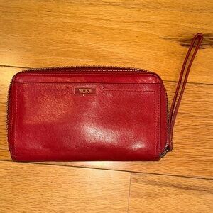 Tumi Crimson Leather Wristlet Wallet